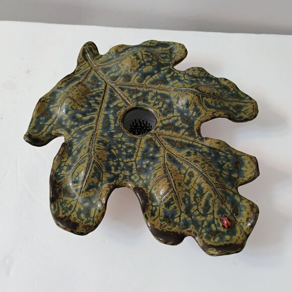 G.E.T Pottery Ikebana Vase Flower Frog, Leaf Shape & Ladybug Vintage Handcrafted - Picture 7 of 8